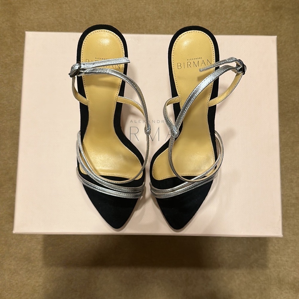 Alexandre Birman Alana Black Suede and Metallic Leather Sandal